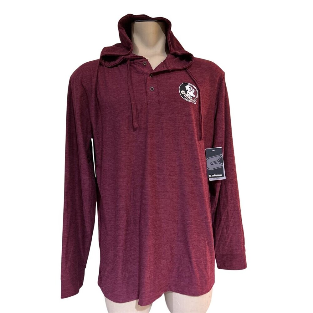 NEW Florida State Seminoles Colosseum Heathered Red Hooded LS Shirt Men's L